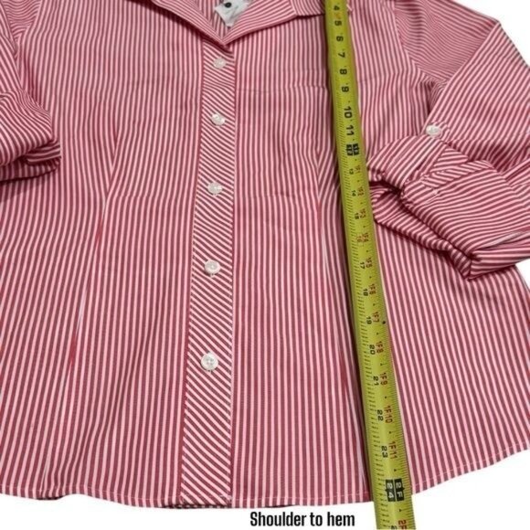 NEW Chico's Red and White Stripe Rolltab Sleeve Collared Buttonup Picnic S/4 - Picture 6 of 6